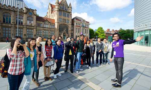 Students on a tour of the university campus