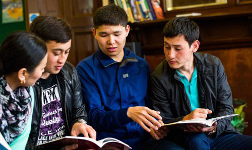 Student using tablet device.