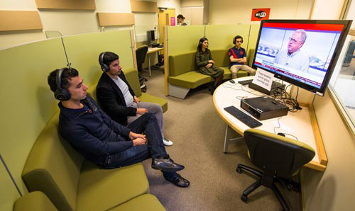 Students in AV viewing room